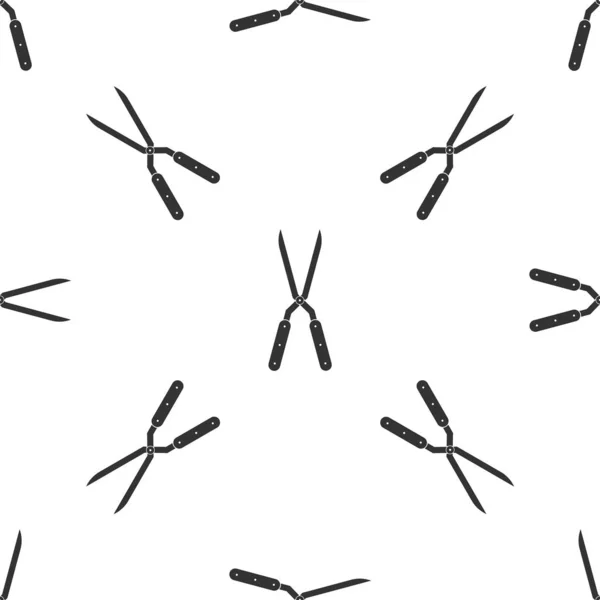 Graue Gartenschere zum Beschneiden von Ikone isoliert nahtlose Muster auf weißem Hintergrund. Baumscheren mit Holzgriffen. Vektorillustration — Stockvektor