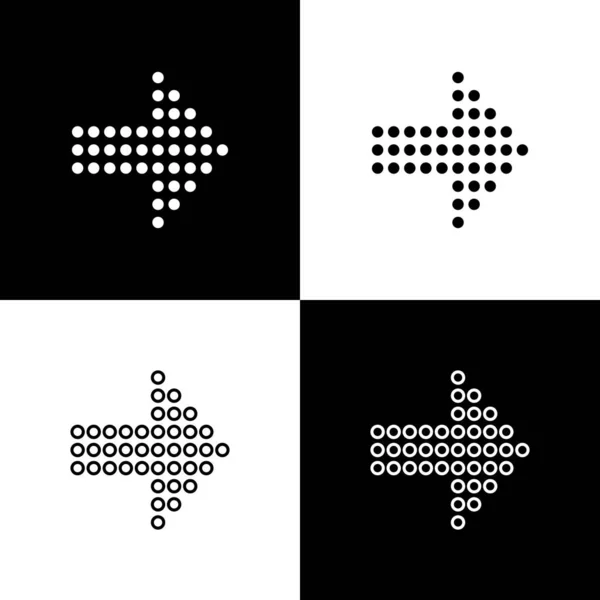 Set Dots arrow icon isolated on black and white background. Halftone arrow. Dotted arrow sign. Vector Illustration