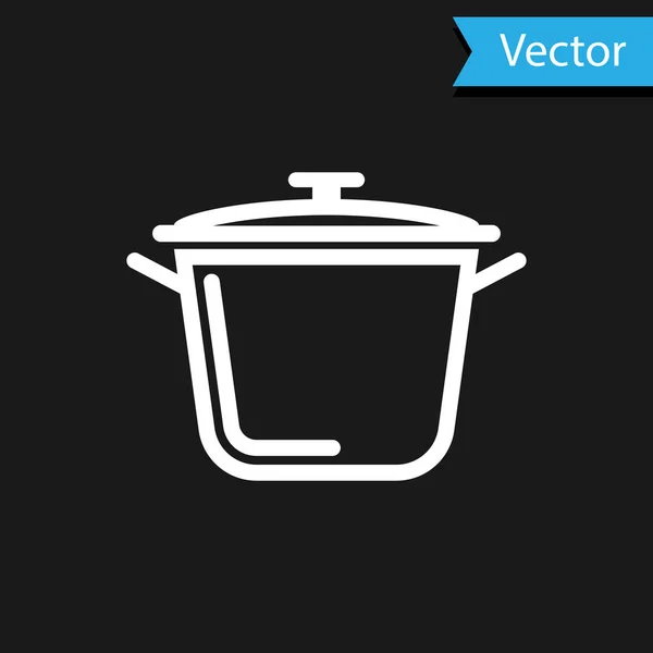 Icône de casserole blanche isolée sur fond noir. Faire bouillir ou ragoût symbole de la nourriture. Illustration vectorielle — Image vectorielle