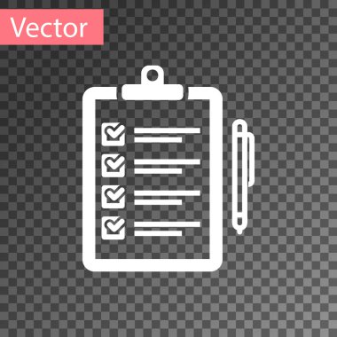 Saydam arka planda yalıtılmış teslim listesi panosu nun ve kalem simgesinin Beyaz Doğrulama. Vektör İllüstrasyonu