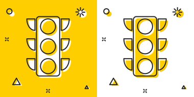 Siyah Trafik ışık simgesi sarı ve beyaz arka planda yalıtılmış. Rastgele dinamik şekiller. Vektör İllüstrasyonu