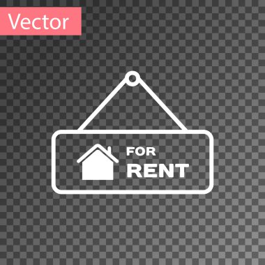 Saydam arka planda yalıtılmış Kiralık metin simgesinin yer verdiği Beyaz Asma işareti. Kiralık metinli tabela. Vektör İllüstrasyonu