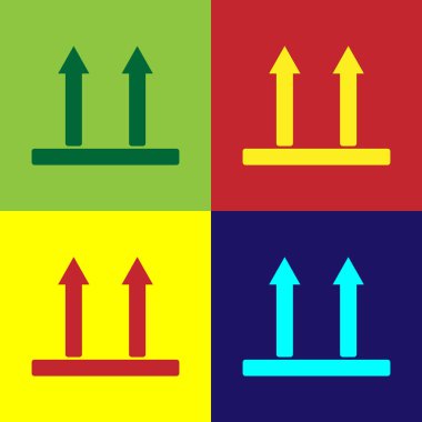 Renk Bu tarafı yukarı simge renk arka planda yalıtılmış. Ambalajın üst tarafını gösteren iki ok. Kargo, bu oklar her zaman yukarı yaslar. Vektör İllüstrasyonu