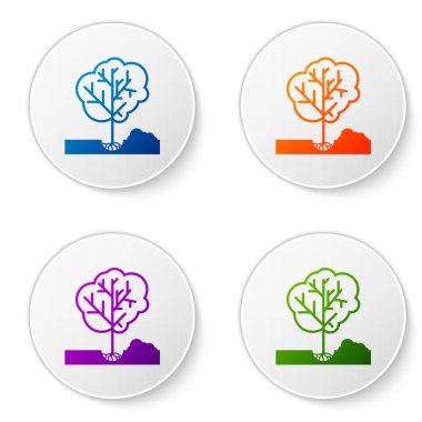 Renk Beyaz arka plan üzerinde izole zemin simgesine bir ağaç dikme. Bahçıvanlık, tarım, çevreye bakmak. Simgeleri daire düğmelerine ayarlayın. Vektör İllüstrasyonu