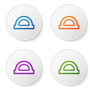 Beyaz arka planda izole derece simgesi ölçmek için renk Protractor ızgara. Tilt açı ölçer. Ölçüm aleti. Geometrik sembol. Daire düğmelerinde simgeleri ayarlayın. Vektör Illustration