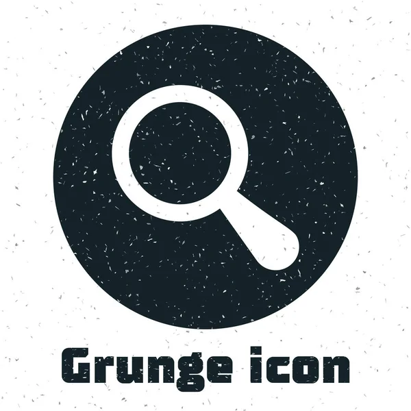 Grunge icône en verre grossissant isolé sur fond blanc. Recherche, mise au point, zoom, symbole d'entreprise. Illustration vectorielle — Image vectorielle