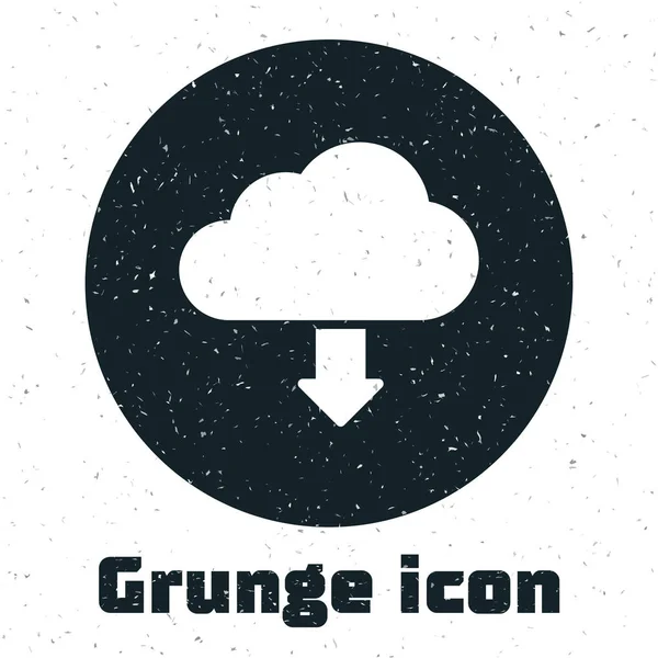 Grunge Cloud icono de descarga aislado sobre fondo blanco. Ilustración vectorial — Vector de stock