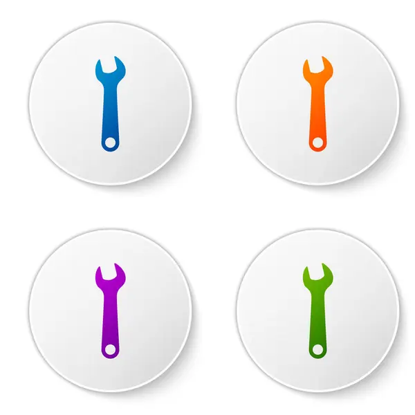 Ícone de chave de cor isolado no fundo branco. ferramenta de reparo Spanner. Símbolo da ferramenta de serviço. Definir ícones em botões de círculo. Ilustração vetorial — Vetor de Stock