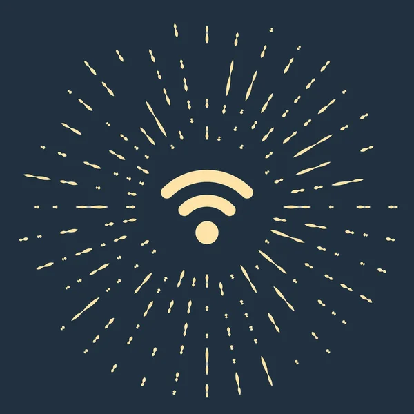 ベージュのWi-Fiワイヤレスインターネットネットワークシンボルアイコンは、濃い青色の背景に隔離されています。抽象的な円ランダムドット。ベクトルイラストレーション — ストックベクタ