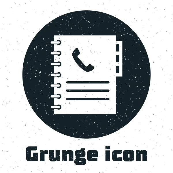 Иконка книги Grunge Phone выделена на белом фоне. Адресная книга. Телефонный справочник Векторная миграция — стоковый вектор