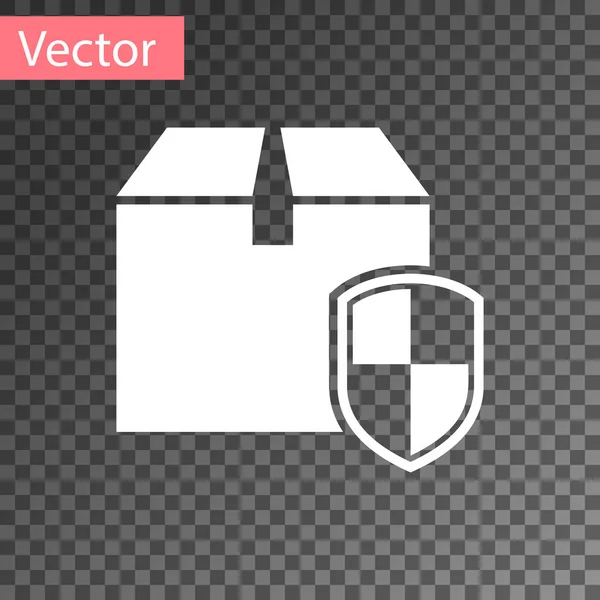 Símbolo de seguridad de paquete de entrega blanco con icono de escudo aislado sobre fondo transparente. Seguro de entrega. Cajas de cartón aseguradas más allá del escudo. Ilustración vectorial — Vector de stock