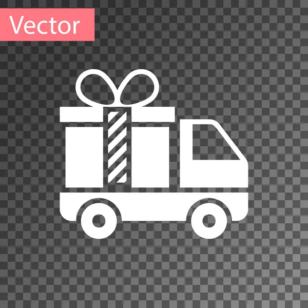 White Delivery truck with gift icon isolated on transparent background. Vector Illustration — Stock Vector