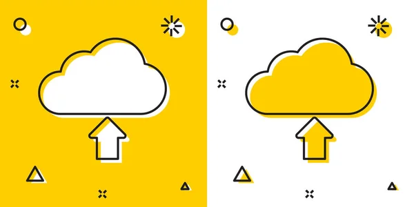 Ícone de download Black Cloud isolado no fundo amarelo e branco. Formas dinâmicas aleatórias. Ilustração vetorial — Vetor de Stock