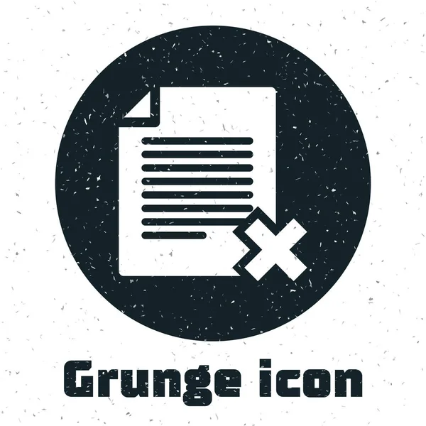 Grunge delete file document icon isoliert auf weißem Hintergrund. Dokument-Ikone abgelehnt. Kreuz auf Papier. Vektorillustration — Stockvektor