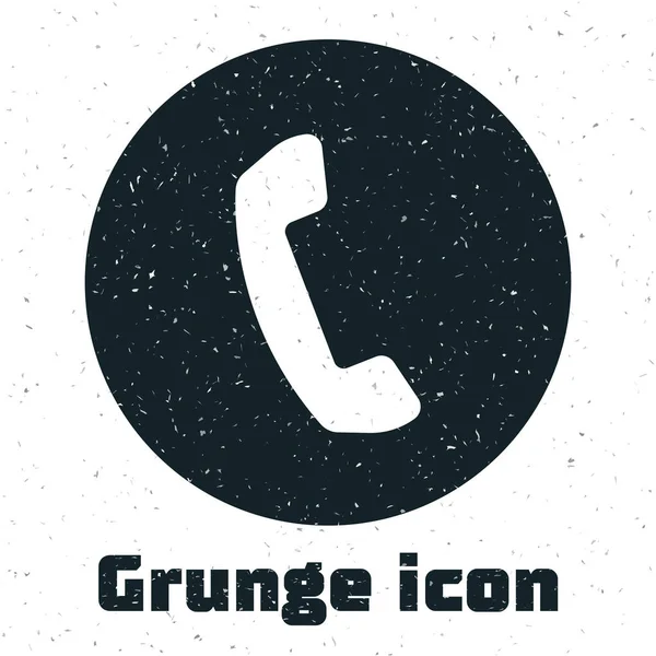 Icono de teléfono Grunge aislado sobre fondo blanco. Señal telefónica. Ilustración vectorial — Vector de stock
