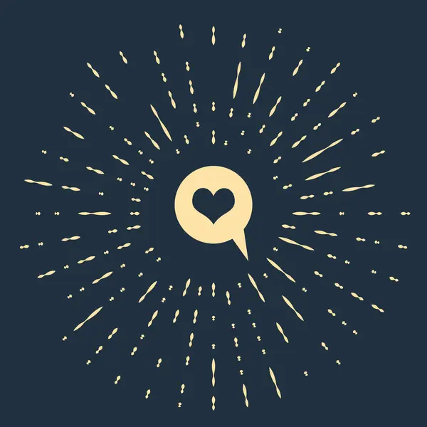 Μπεζ καρδιά στο εικονίδιο φούσκα ομιλίας απομονώνεται σε σκούρο μπλε φόντο. Σχήμα καρδιάς σε φούσκα μηνυμάτων. Η ερωτική πινακίδα. Σύμβολο ημέρα του Αγίου Βαλεντίνου. Αφηρημένο κύκλος τυχαίες τελείες. Απεικόνιση διανυσματικών φορέων — Διανυσματικό Αρχείο