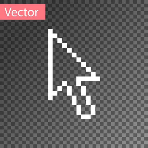 Icono de cursor de flecha de píxel blanco aislado sobre fondo transparente. Ilustración vectorial — Vector de stock