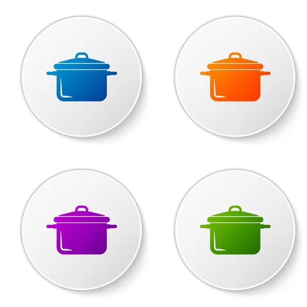 Farbe Kochtopf Symbol isoliert auf weißem Hintergrund. Essen kochen oder schmoren. setzen Sie Symbole in Kreis-Buttons. Vektorillustration — Stockvektor