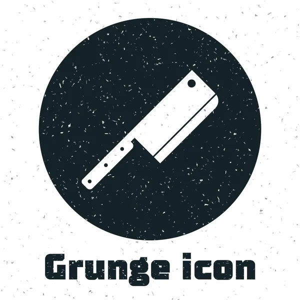 Grunge Meat chopper icon isolated on white background. Kitchen knife for meat. Butcher knife. Vector Illustration — Stock Vector