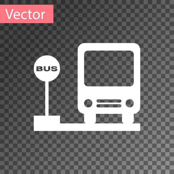 Icono de parada de autobús blanco aislado sobre fondo transparente. Concepto de transporte. Autobús señal de transporte turístico. Símbolo turístico o de vehículo público. Ilustración vectorial — Vector de stock