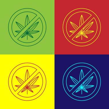 Renk Stop esrar veya esrar yaprağı simgesi renk arka plan izole. Esrar içmek yok. Kenevir sembolü. Vektör İllüstrasyonu