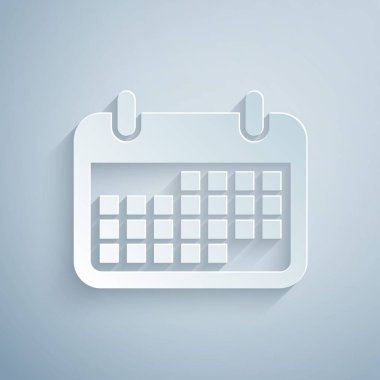 Kağıt kesme Takvim simgesi gri arka planda yalıtılmış. Kağıt sanat tarzı. Vektör İllüstrasyonu