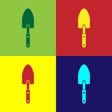 Renk Bahçe mala maça veya kürek simgesi renk arka plan izole. Bahçıvanlık aleti. Bahçecilik, tarım, tarım için bir araç. Vektör İllüstrasyonu