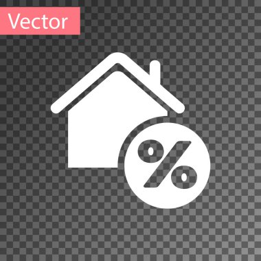 Beyaz Saray şeffaf arka planda izole percant indirim etiketi simgesi ile. Ev yüzdesi işaret fiyatı. Emlak evi. Kredi yüzdesi sembolü. Vektör İllüstrasyonu
