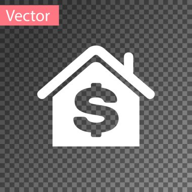 Beyaz Saray şeffaf arka planda izole dolar sembolü simgesi ile. Ev ve para. Gayrimenkul konsepti. Vektör İllüstrasyonu