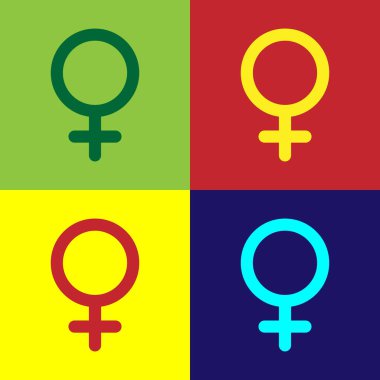 Renk arka plan üzerinde izole renkli kadın cinsiyet sembolü simgesi. Venüs sembolü. Kadın organizma veya kadının sembolü. Vektör Illustration