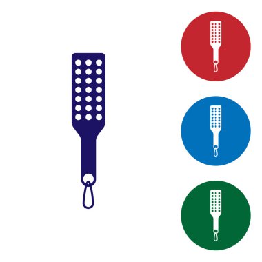 Mavi Spanking kürek simgesi beyaz arka planda izole. Fetiş aksesuarı. Yetişkin için seks oyuncağı. Daire düğmelerinde renk simgesini ayarlayın. Vektör Illustration