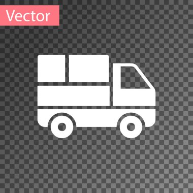 Şeffaf arka plan üzerinde izole simgesi arkasında karton kutular ile Beyaz Teslimat kamyon. Vektör İllüstrasyonu