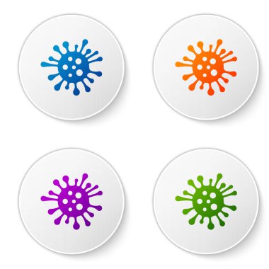 Beyaz arka planda izole renk bakteri simgesi. Bakteriler ve mikroplar, mikroorganizma hastalığı neden, hücre kanseri, mikrop, virüs, mantar. Daire düğmelerinde simgeleri ayarlayın. Vektör Illustration