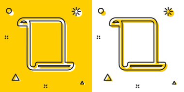 Siyah Kağıt kaydırma simgesi sarı ve beyaz arka planda yalıtılmış. Tuval kaydırma işareti. Rastgele dinamik şekiller. Vektör İllüstrasyonu