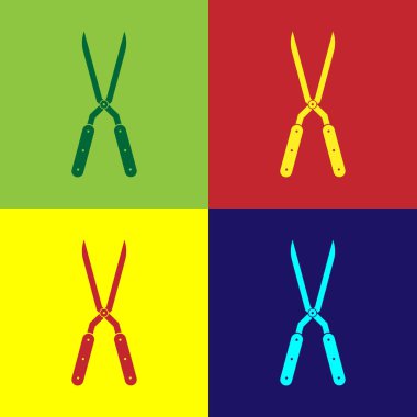 Renk arka planda izole simge kırpma için Renk Bahçe el yapımı makas. Ahşap saplı budama makası. Vektör İllüstrasyonu