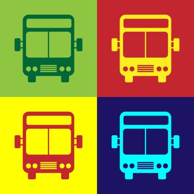 Renk arka plan üzerinde yalıtılmış renk veri yolu simgesi. Ulaşım konsepti. Otobüs turu taşıma işareti. Turizm veya kamu araç sembolü. Vektör Illustration