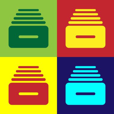 Renkli çekmece belgeleri simgesi renk arka planda izole. Arşiv kağıtları çekmecesi. Dosya dolabı çekmecesi. Ofis mobilyaları. Vektör Illustration