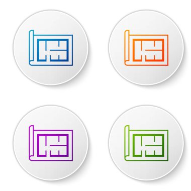 Beyaz arka planda yalıtılmış Color House planı simgesi. Simgeleri daire düğmelerine ayarlayın. Vektör İllüstrasyonu