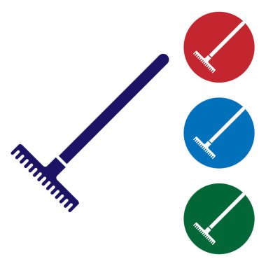 Mavi Bahçe komisyon simgesi beyaz arka plan üzerinde izole. Bahçecilik, tarım, tarım için bir araç. Yer kültivatör. Temizlik ekipmanları. Renk simgesini daire düğmelerinde ayarlayın. Vektör İllüstrasyonu