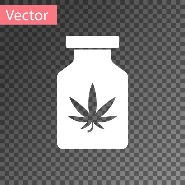 Garrafa médica branca com ícone de folha de maconha ou cannabis isolada em fundo transparente. Mock up de extratos de óleo de cannabis em frascos. Ilustração vetorial — Vetor de Stock