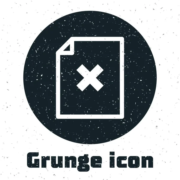 Grunge delete file document icon isoliert auf weißem Hintergrund. Dokument-Ikone abgelehnt. Kreuz auf Papier. Vektorillustration — Stockvektor