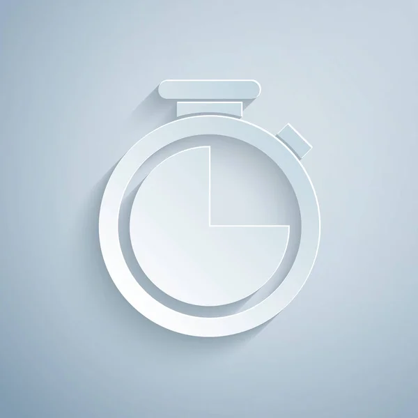 Stoppuhr-Symbol aus Papier isoliert auf grauem Hintergrund. Zeitzeichen. Papierkunst. Vektorillustration — Stockvektor