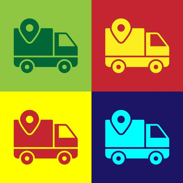 Icono de seguimiento de Color Delivery aislado sobre fondo de color. Seguimiento de paquetes. Ilustración vectorial — Archivo Imágenes Vectoriales