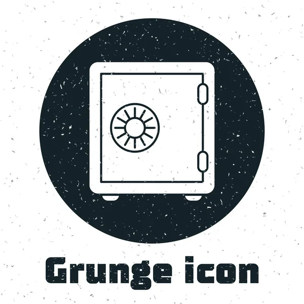 Grunge-Symbol isoliert auf weißem Hintergrund. In der Tür befindet sich ein Banktresor mit Zahlenschloss. verlässlicher Datenschutz. Vektorillustration — Stockvektor