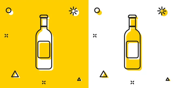 Bouteille noire d'icône du vin isolée sur fond jaune et blanc. Formes dynamiques aléatoires. Illustration vectorielle — Image vectorielle