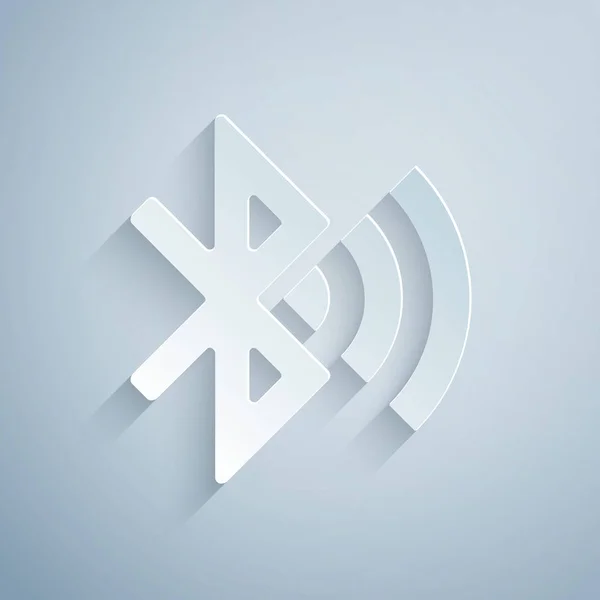 Kağıt kesme Bluetooth bağlı simgesi gri arka plan üzerinde izole. Kağıt sanat tarzı. Vektör İllüstrasyonu