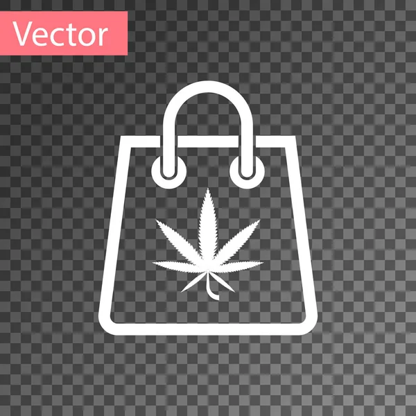 Weiße Papiertüte mit medizinischem Marihuana oder Cannabisblättern isoliert auf transparentem Hintergrund. Cannabis kaufen. Hanf-Symbol. Vektorillustration — Stockvektor