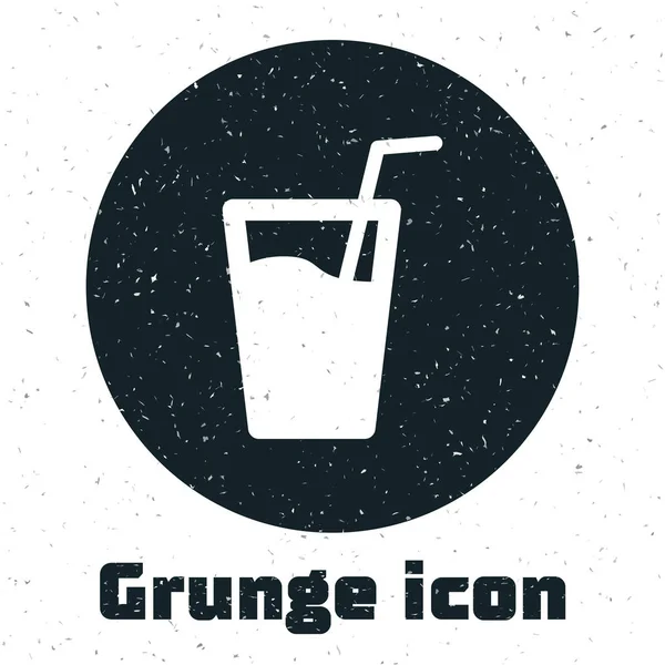 Grunge Vidro com água e tubo para beber ícone isolado no fundo branco. Copo de refrigerante. Ilustração vetorial — Vetor de Stock