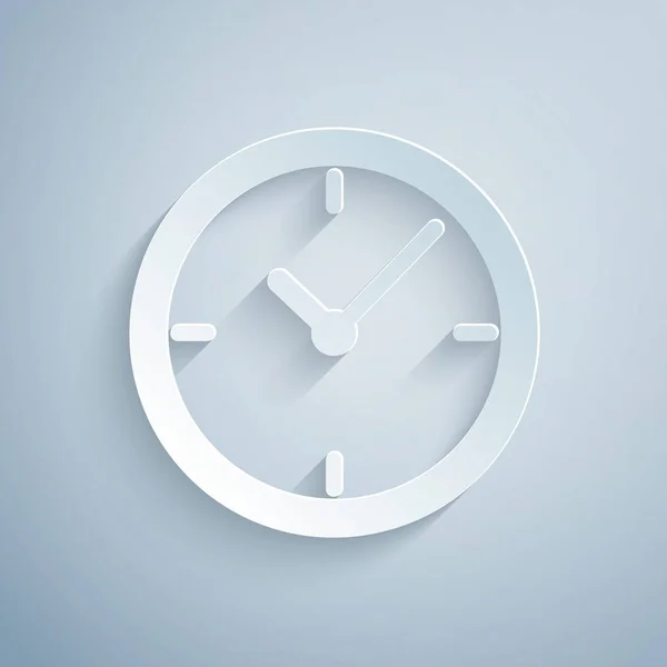 Icono de reloj de corte de papel aislado sobre fondo gris. Estilo de arte de papel. Ilustración vectorial — Vector de stock