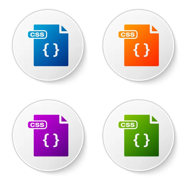 Farbe CSS-Datei Dokument. Css-Symbol auf weißem Hintergrund isoliert herunterladen. css-Dateisymbol. setzen Sie Symbole in Kreis-Buttons. Vektorillustration — Stockvektor